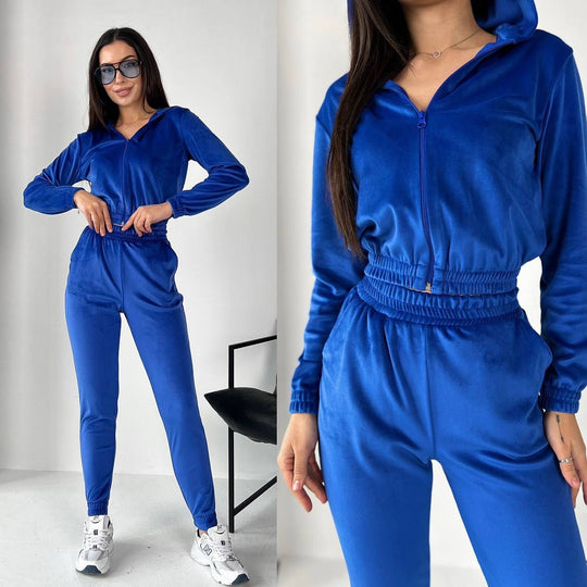 Damen Sportliches Fleece-Loungewear-Set mit Kapuze und tailliertem Schnitt EB