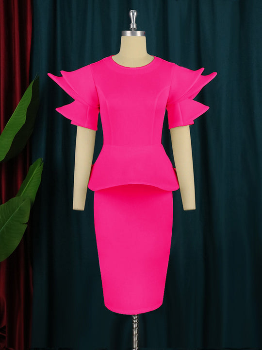 Damen figurbetontes Kleid mit voluminösen Ärmeln EB