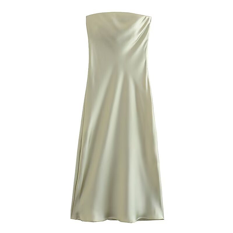 Damen langes Abendkleid im eleganten Satin-Look mit trägerlosem Design EB
