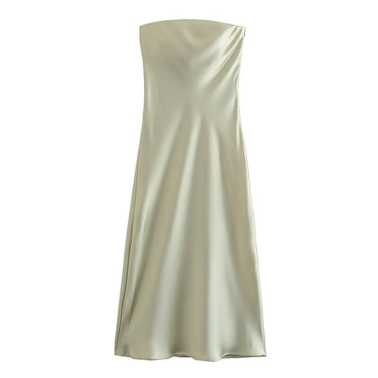Damen langes Abendkleid im eleganten Satin-Look mit trägerlosem Design EB
