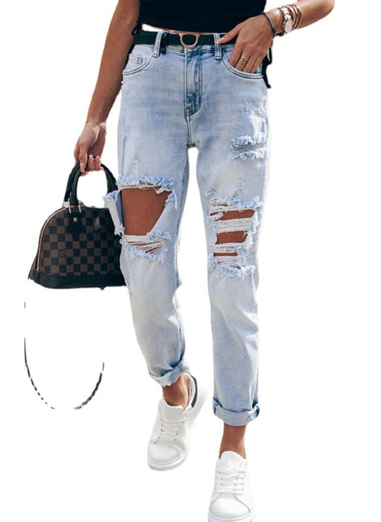 Damen Ripped Boyfriend Jeans im lässigen Vintage-Stil mit hohem Bund EB