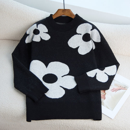 Damen Grob gestrickter Pullover mit floralem Muster EB