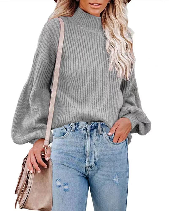 Damen Pullover mit voluminösen Ärmeln und feinem Rippstrick EB