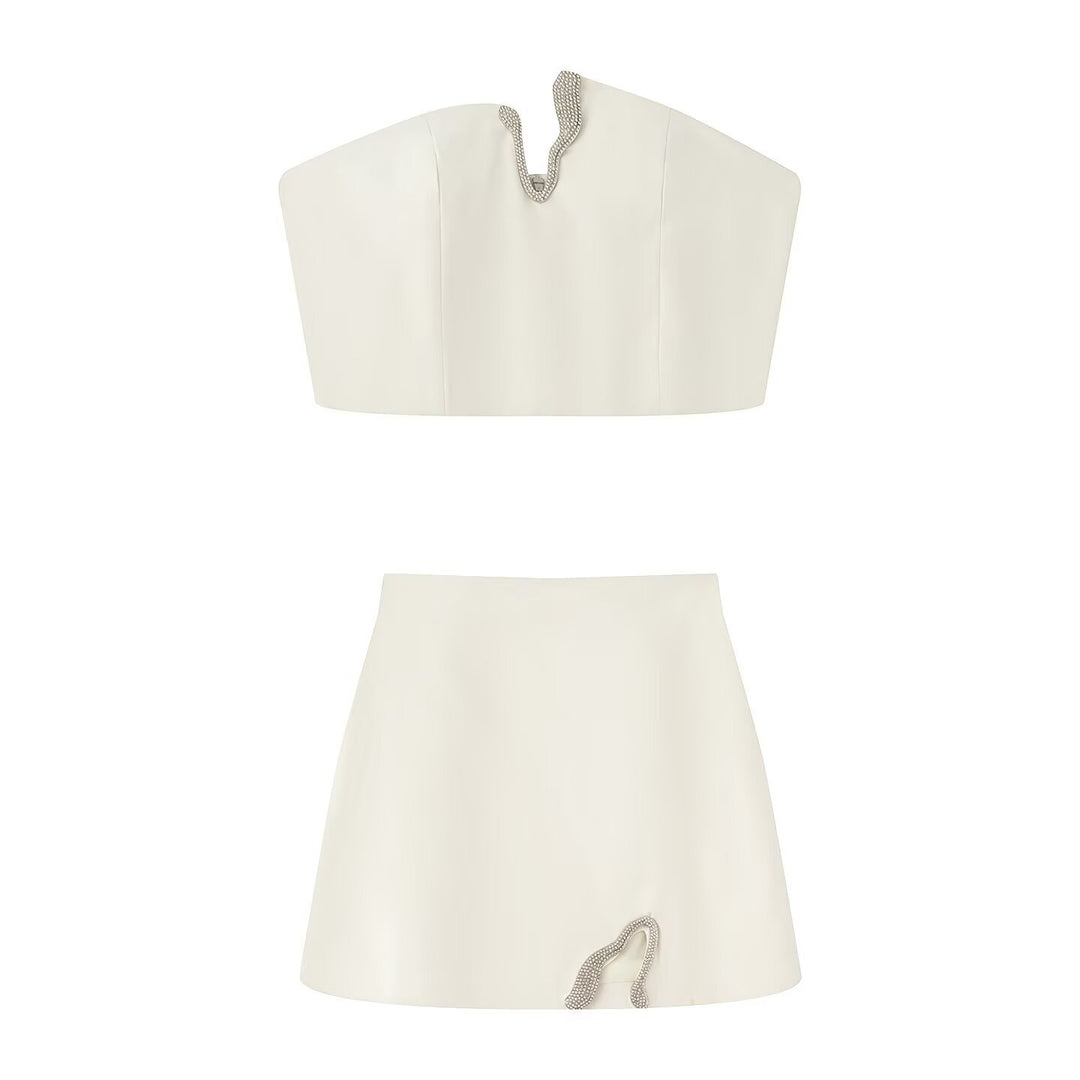 Damen Crop-Top und Mini-Rock Set mit dekorativem Detail EB