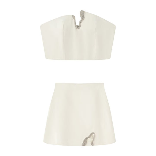 Damen Crop-Top und Mini-Rock Set mit dekorativem Detail EB