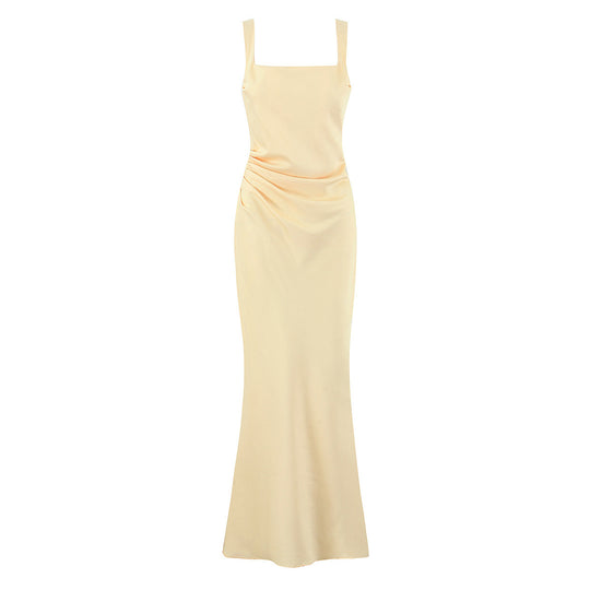 Damen Maxikleid mit elegantem quadratischen Ausschnitt und raffiniertem Drapierungsdesign EB