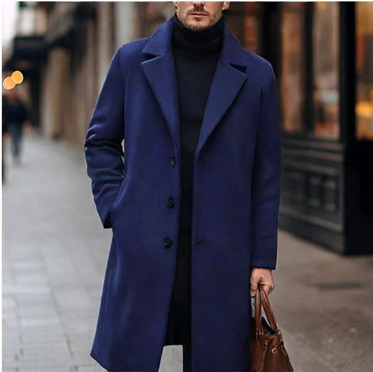 Herren nan eleganter Wollmixmantel mit Reverskragen und geradem Schnitt EB
