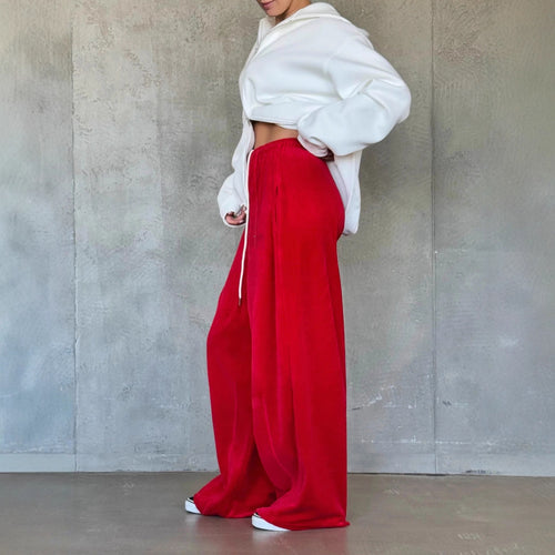 Damen weite Velours-Hose mit elastischem Bund und praktischen Seitentaschen EB