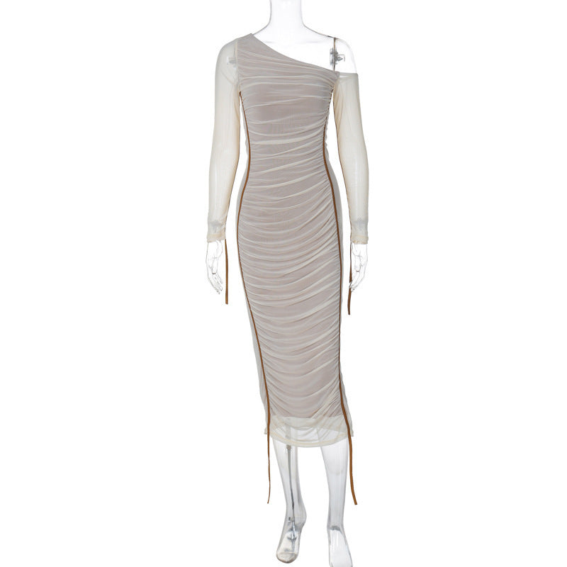 Damen Elegantes One-Shoulder Kleid mit Rüschen EB
