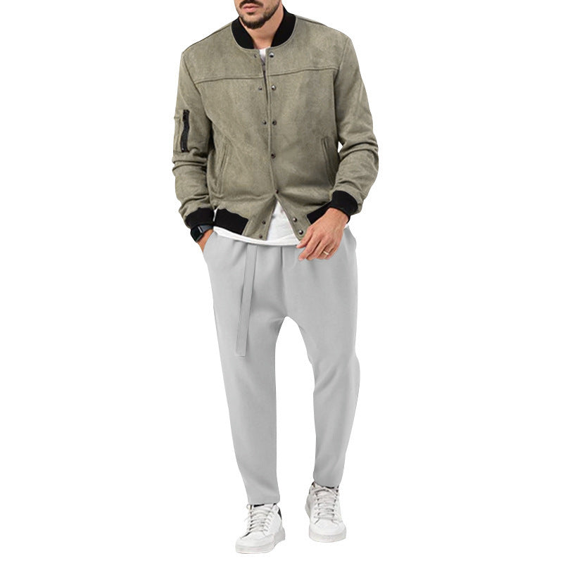 Herren modische Bomberjacke aus weichem Wildleder mit praktischen Taschen EB