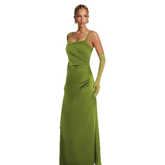 Damen elegantes Abendkleid mit schmalen Trägern und seidigem Fall EB