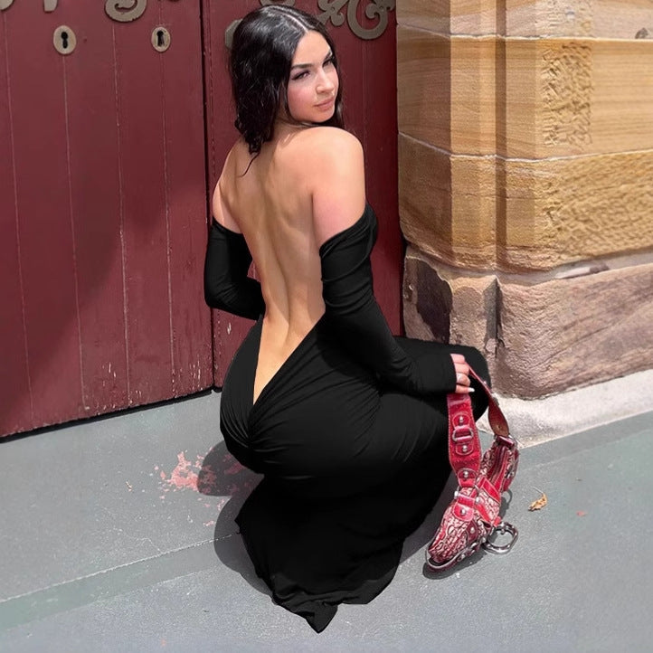 Damen Elegantes und verführerisches Maxikleid mit tiefem Rückenausschnitt EB