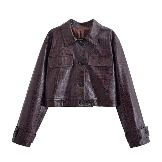 Damen nan gerade geschnittene Kunstlederhose mit Krokoprägung und hoher Taille EB