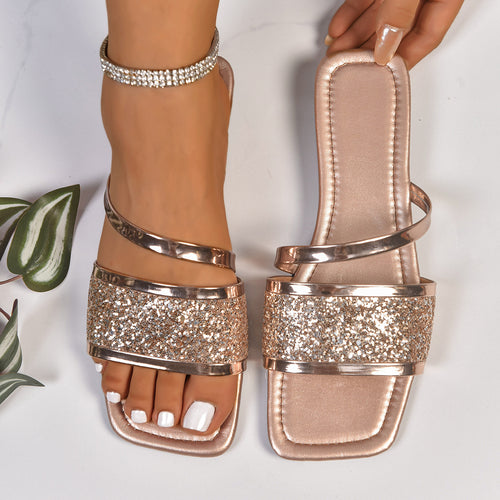 Damen Glamouröse Slippers mit funkelndem Schmuckdetail EB