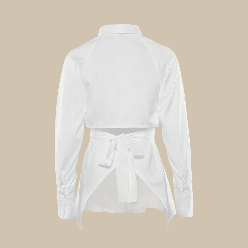 Damen Trendige Hemdbluse mit Cut-Out-Details und Taillengürtel EB