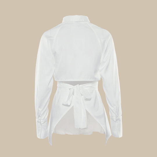 Damen Trendige Hemdbluse mit Cut-Out-Details und Taillengürtel EB