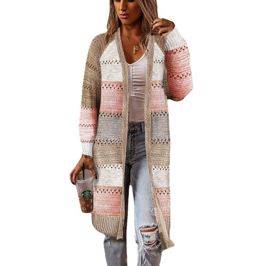 Damen Luftige Strickjacke mit offenen Vorderkante und dekorativem Muster EB