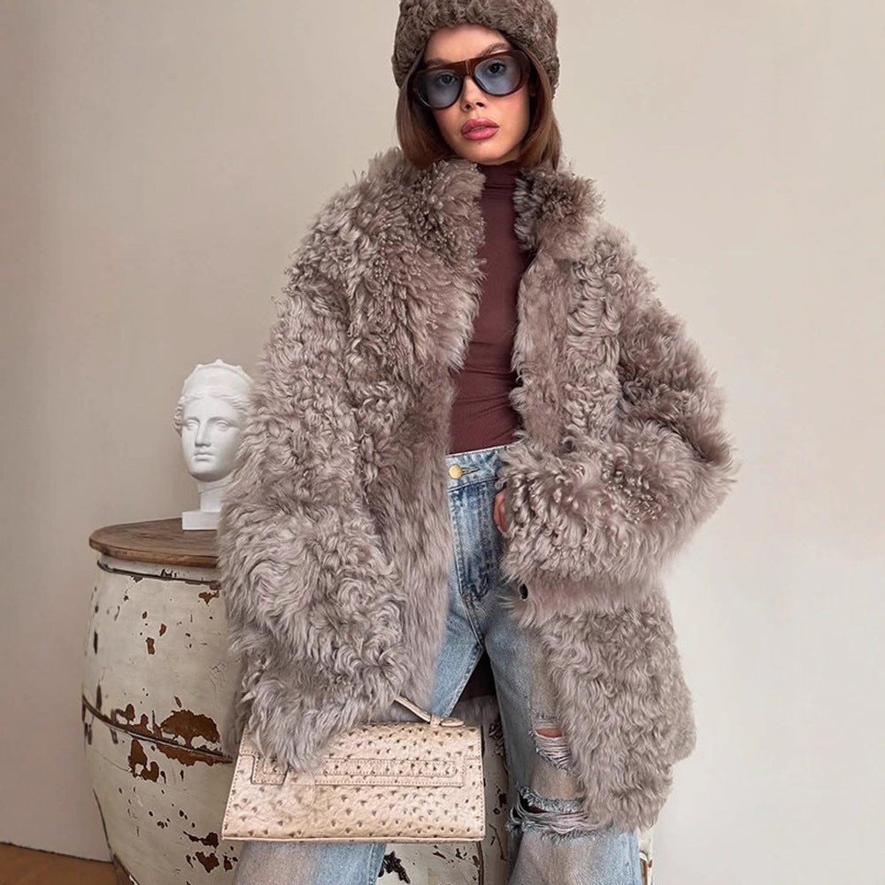Damen Kuschelige Kunstfelljacke EB