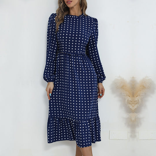 Damen Midi-Kleid mit elegantem Puffärmel und verspieltem Rüschensaum EB