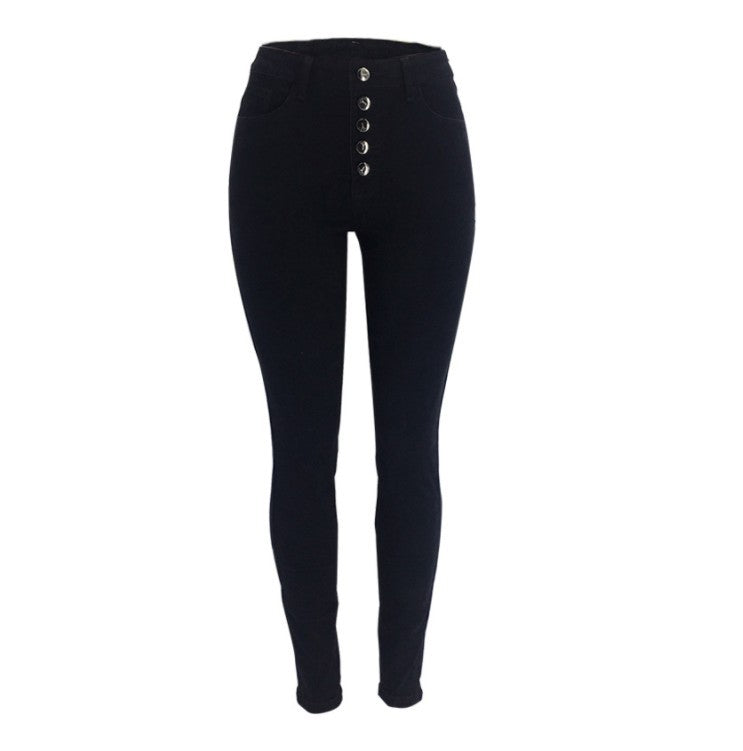Damen nan hochgeschnittene Skinny-Jeans mit sichtbarer Knopfleiste und figurformendem Stretch EB