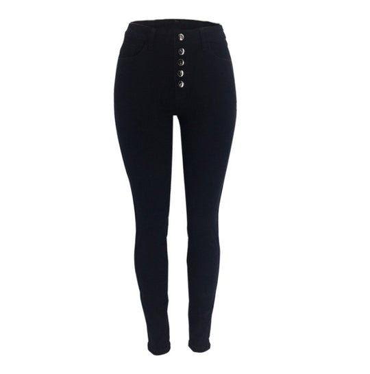 Damen nan hochgeschnittene Skinny-Jeans mit sichtbarer Knopfleiste und figurformendem Stretch EB