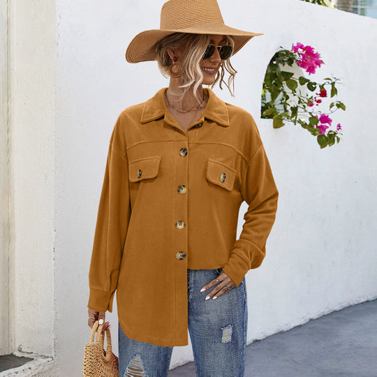 Damen Komfortable Overshirtjacke mit aufgesetzten Taschen und Knopfleiste EB