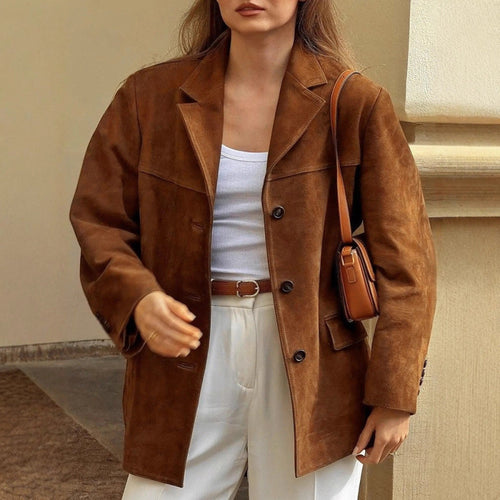 Damen klassische Blazerjacke aus weichem Material mit aufgesetzten Taschen EB