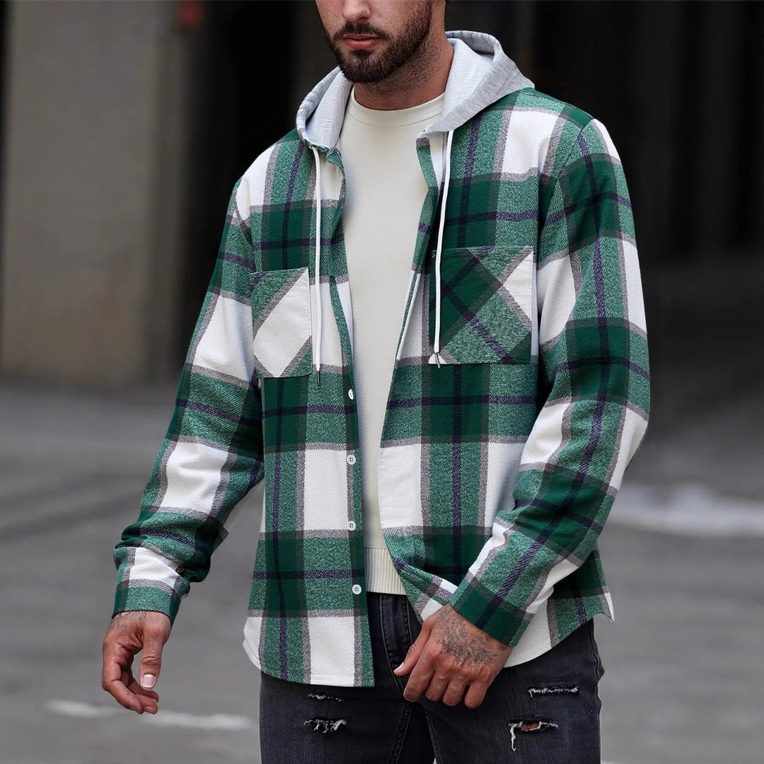 Herren Flanelljacke im lässigen Karomuster mit Kapuze und zwei Taschen EB