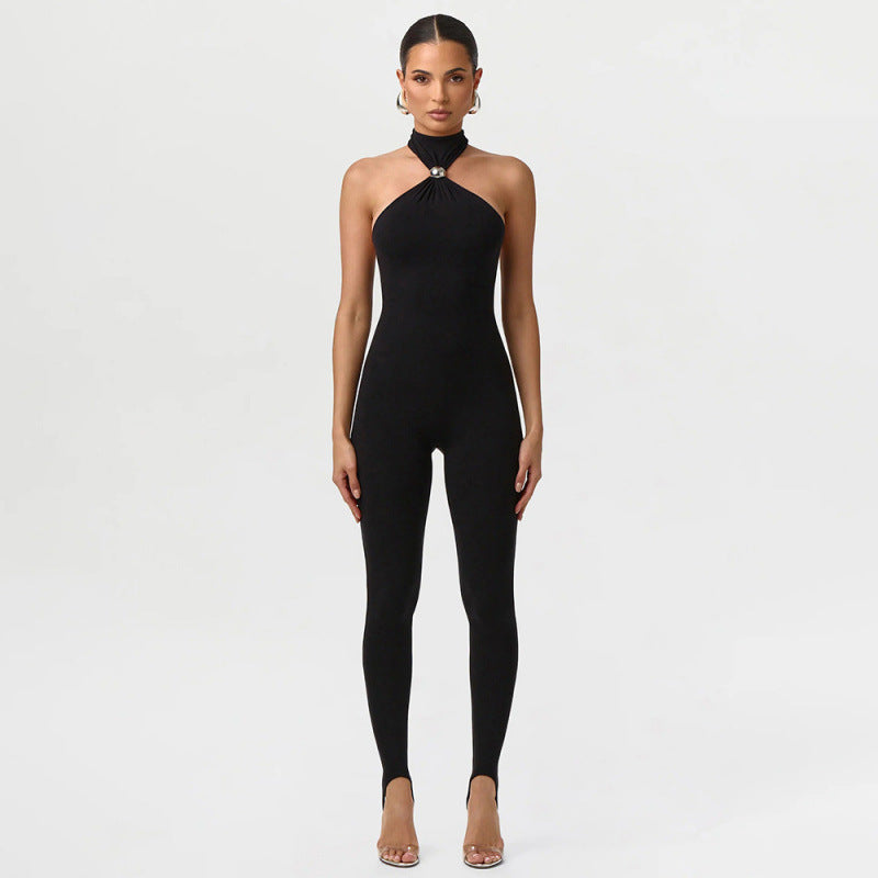 Damen Sportlicher Einteiler mit elegantem Kragen und dezenten Cut-Outs EB