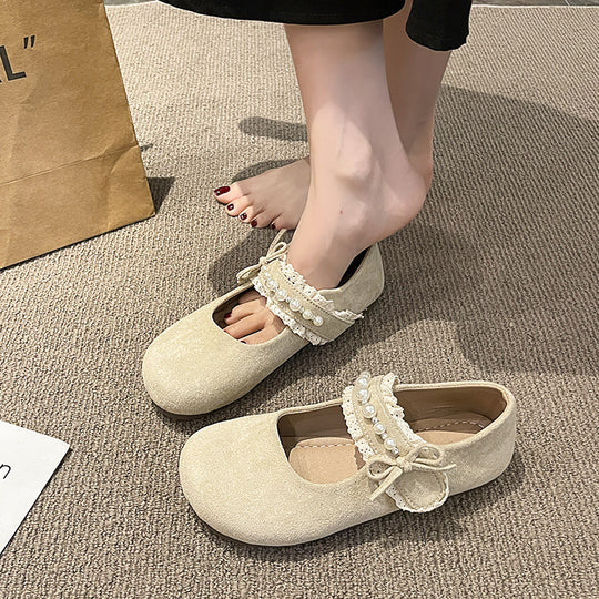 Damen Ballerina mit elegantem Schleifenverzierung und hochwertiger Plüschoberfläche EB
