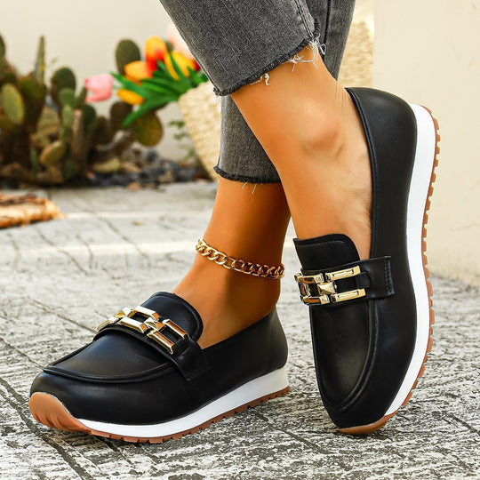 Damen Mokassin-Schuhe mit modischem Schnallen-Design EB
