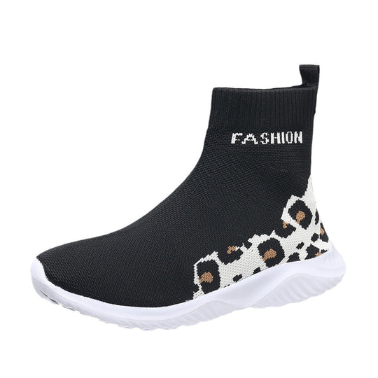 Damen modische Sockensneaker mit animalischem Muster und elastischem Obermaterial EB