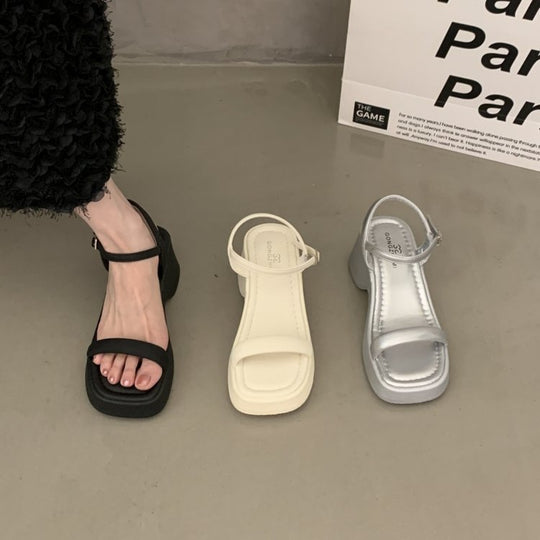Damen modische Plateau-Sandalen mit verstellbarem Riemen und rutschfester Sohle EB