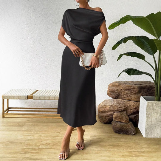 Damen Elegantes Wickelkleid mit asymmetrischem Oberteil und fließendem Schnitt EB