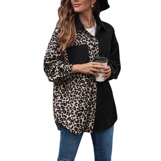 Damen Modische Jacke im Patchwork-Stil mit Druckknopfverschluss und Baumwollmaterial EB