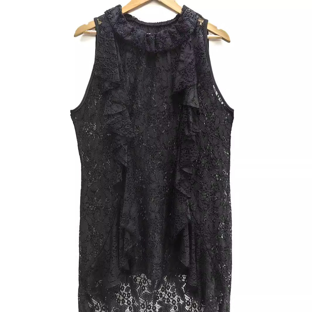 Damen elegantes Spitzenkleid mit Rüschendetails EB
