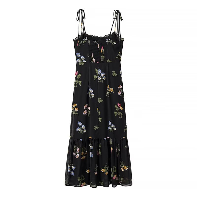 Damen Maxikleid mit floralem Design und verstellbaren Spaghettiträgern EB