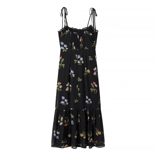 Damen Maxikleid mit floralem Design und verstellbaren Spaghettiträgern EB