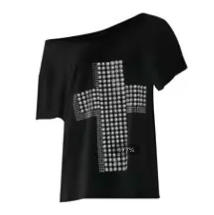 Damen stylisches Oversized T-Shirt mit Kreuz-Print und Glitzerdetails EB