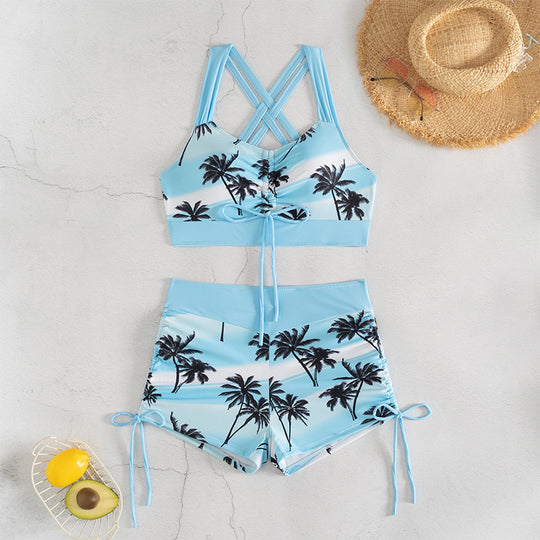 Damen Bikini-Set mit raffiniertem Knoten-Design und hoch geschnittenen Shorts EB