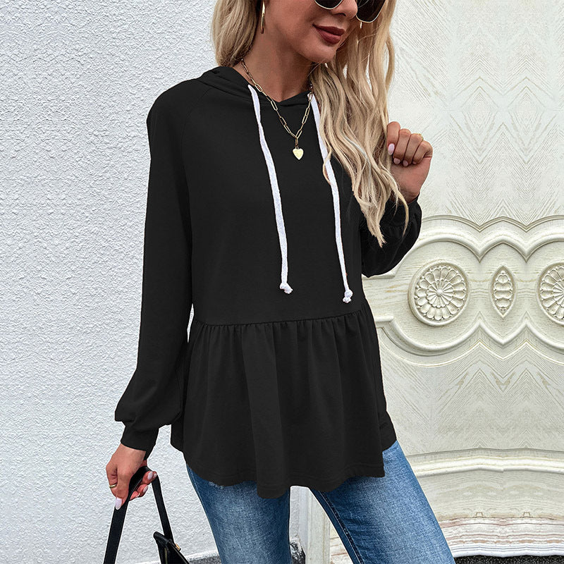 Damen lässiger Hoodie mit Rüschendetail und Kordelzug EB
