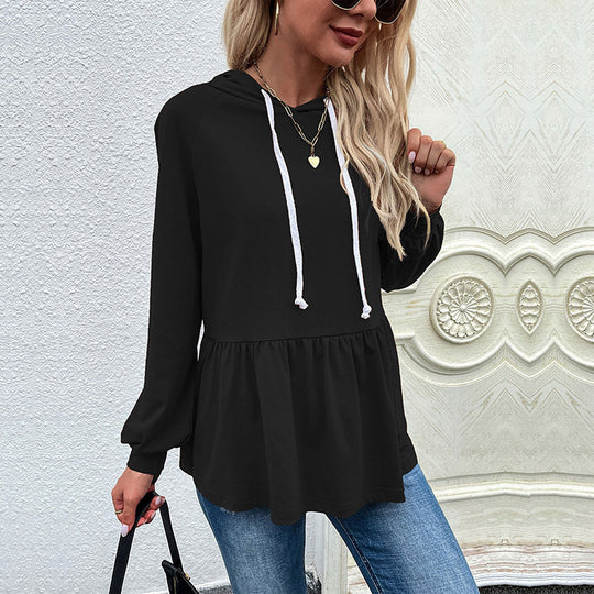 Damen lässiger Hoodie mit Rüschendetail und Kordelzug EB