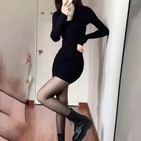 Damen figurbetontes Minikleid mit modernem Reißverschluss und Rippstruktur EB