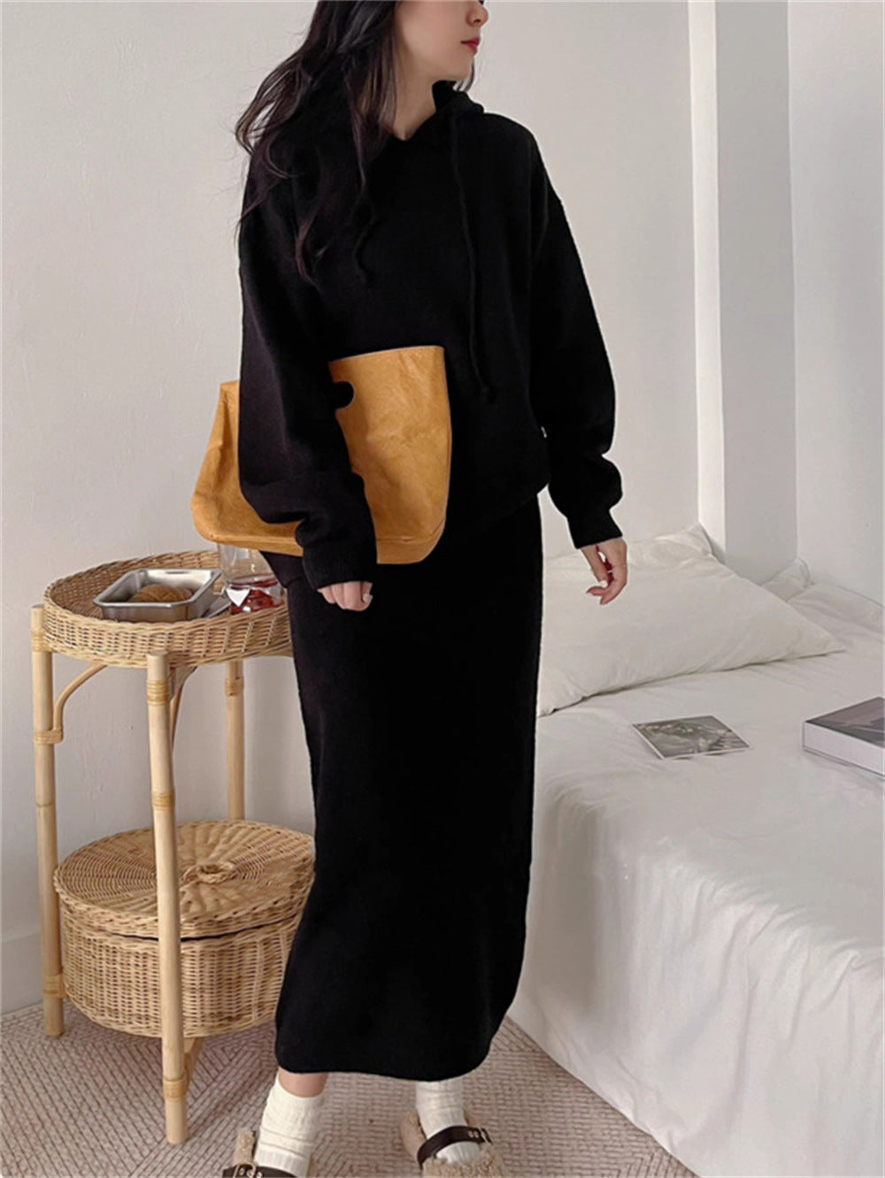 Damen Hoodie Kleid mit praktischer Kängurutasche und weitem Schnitt EB