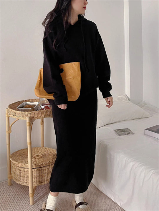 Damen Hoodie Kleid mit praktischer Kängurutasche und weitem Schnitt EB