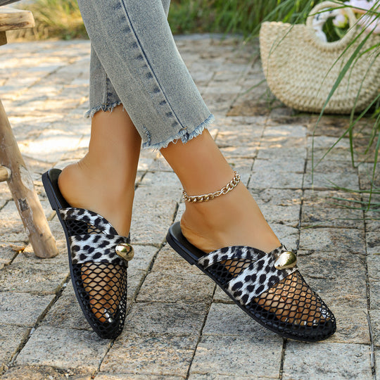 Damen elegante Slingback-Ballerinas mit eingewebtem Netzdesign und glänzendem Akzent EB