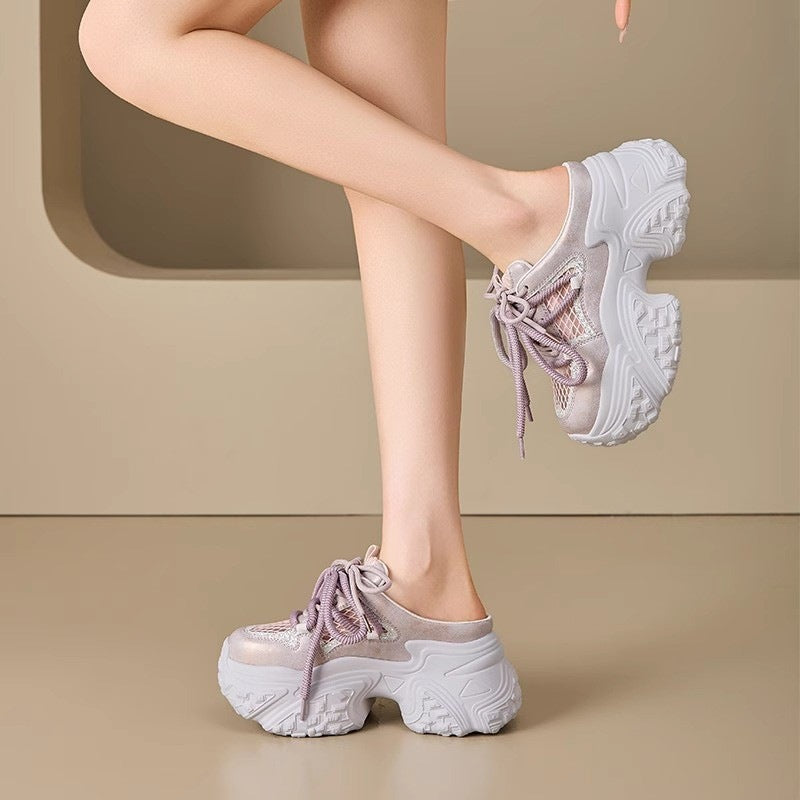 Damen Sportliche Sneakers mit hohem Plateau und atmungsaktiver Netzstruktur EB