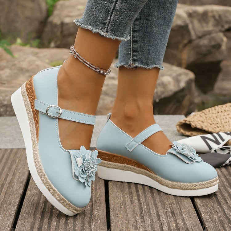 Damen Wedge Sandalen mit floralem Dekor EB