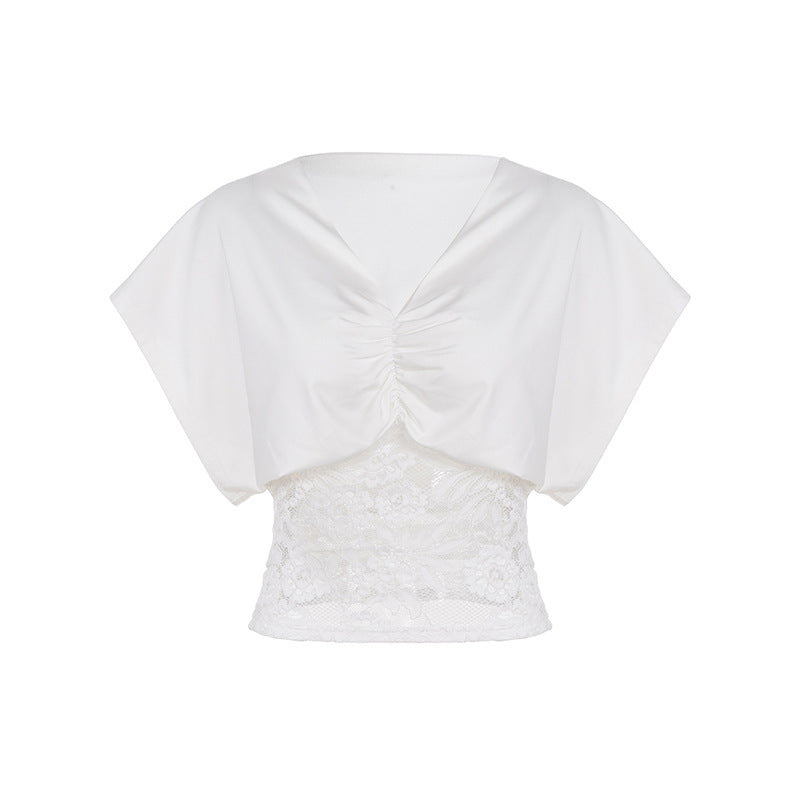 Damen elegantes Oberteil mit Spitze und Raffung EB