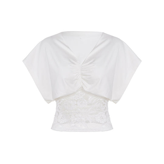 Damen elegantes Oberteil mit Spitze und Raffung EB